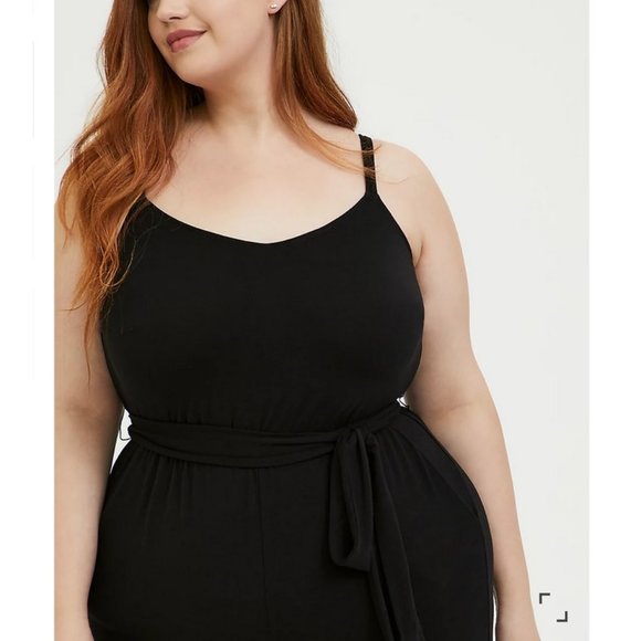 NWT Torrid Super Soft Black Self Tie Culotte Jumpsuit - Picture 2 of 7